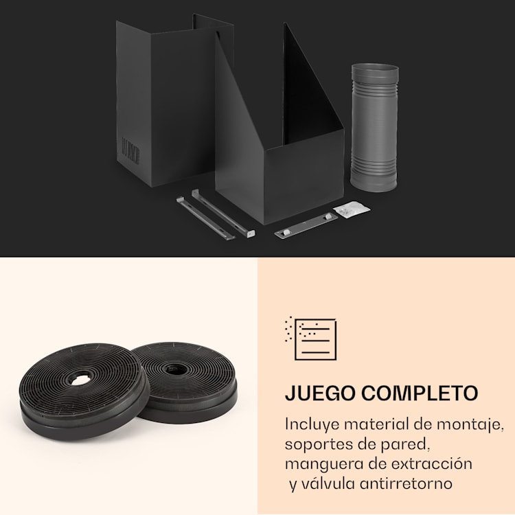Campana extractora Zola 60 con libertad para la cabeza, 60cm, 190W, 607m³/h, LED, acero inoxidable/vidrio