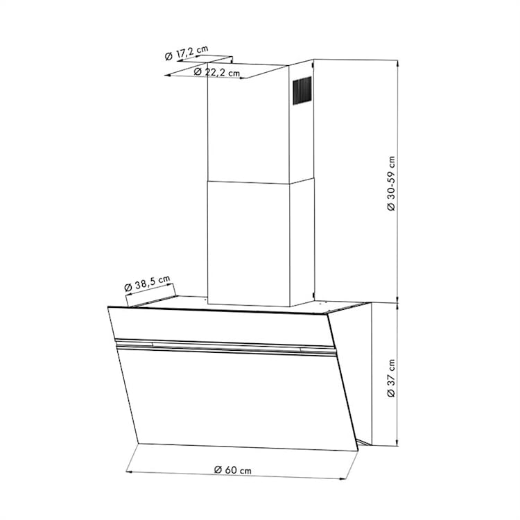 Alina Dunstabzugshaube 60 cm 600 m³/h LED-Display Ambientelicht Glasfront schwarz 60 cm | Schwarz