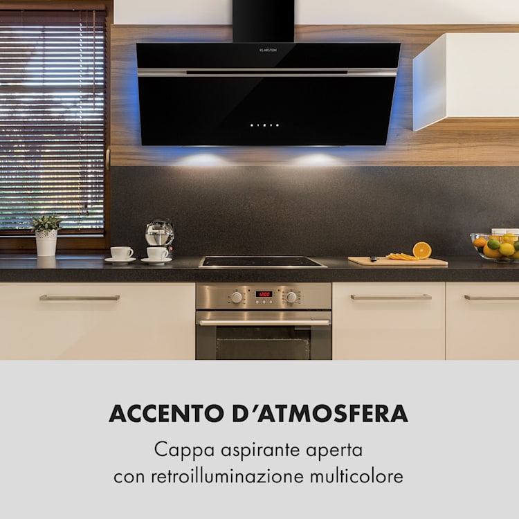Alina Cappa Aspirante 90cm 600 m³/h Display LED Luce Ambiente nero 90 cm | Nero