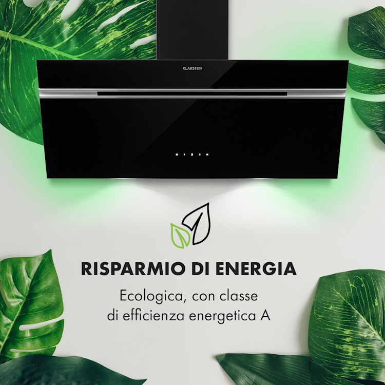 Alina Cappa Aspirante 90cm 600 m³/h Display LED Luce Ambiente nero 90 cm | Nero