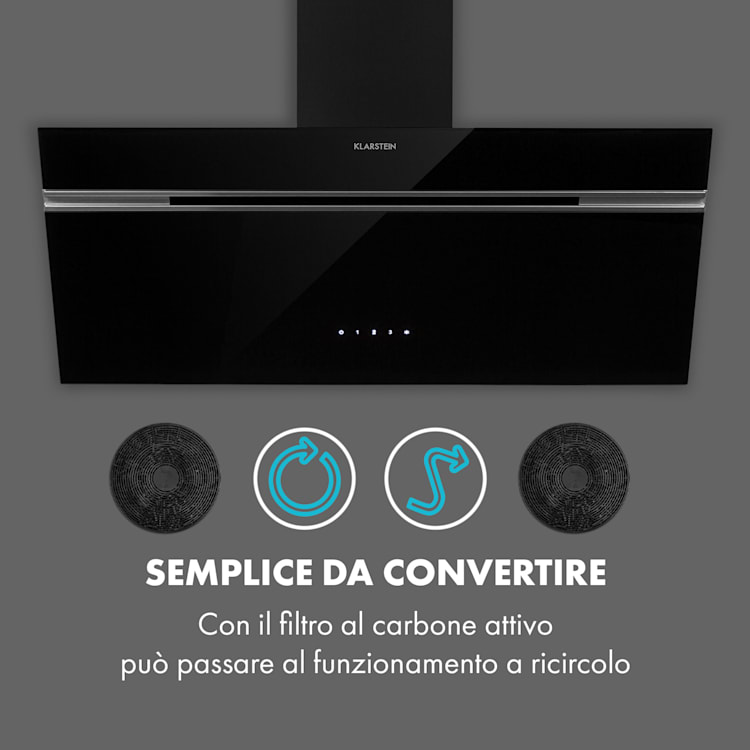 Alina Cappa Aspirante 90cm 600 m³/h Display LED Luce Ambiente nero 90 cm | Nero