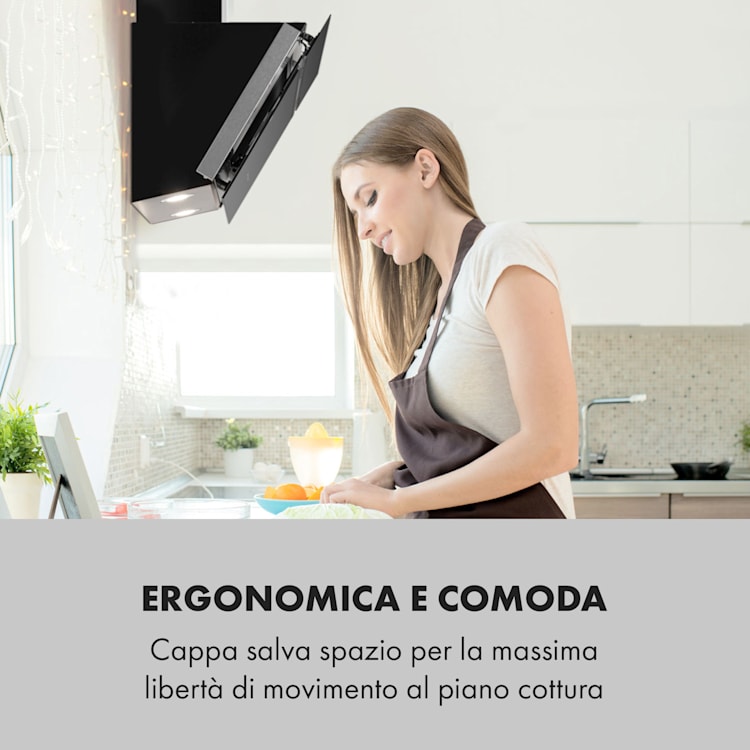 Alina Cappa Aspirante 90cm 600 m³/h Display LED Luce Ambiente nero 90 cm | Nero