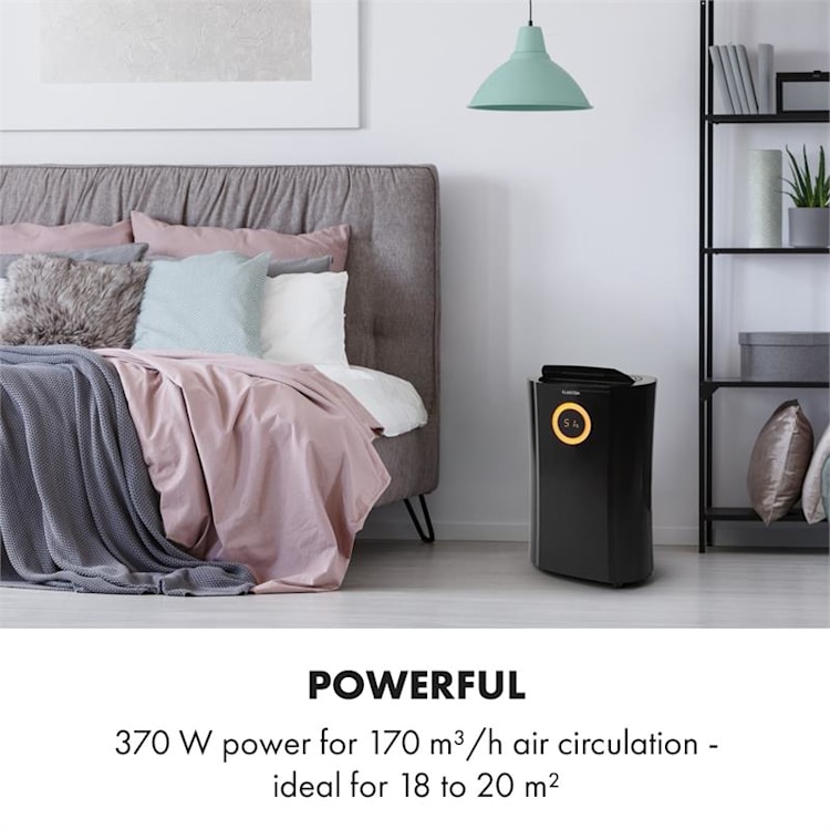DryFy Pro Connect, odvlhčovač vzduchu Klarstein, WiFi, komprese, 20l/d, 20m², 370 W, černý Černá