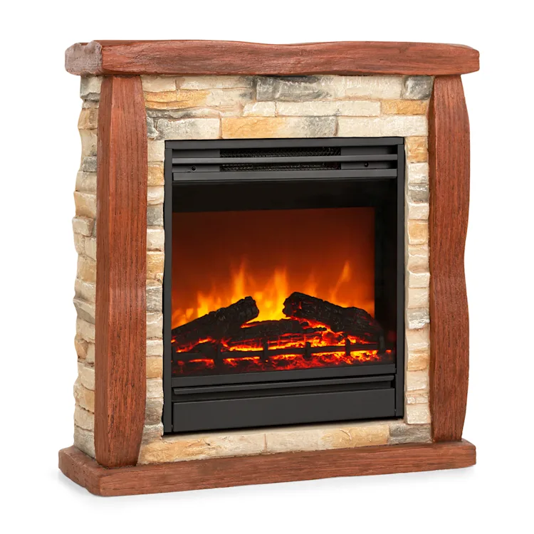 Lienz Electric Fireplace 1800W Stone Decor Polystone Remote Control Beige Stone
