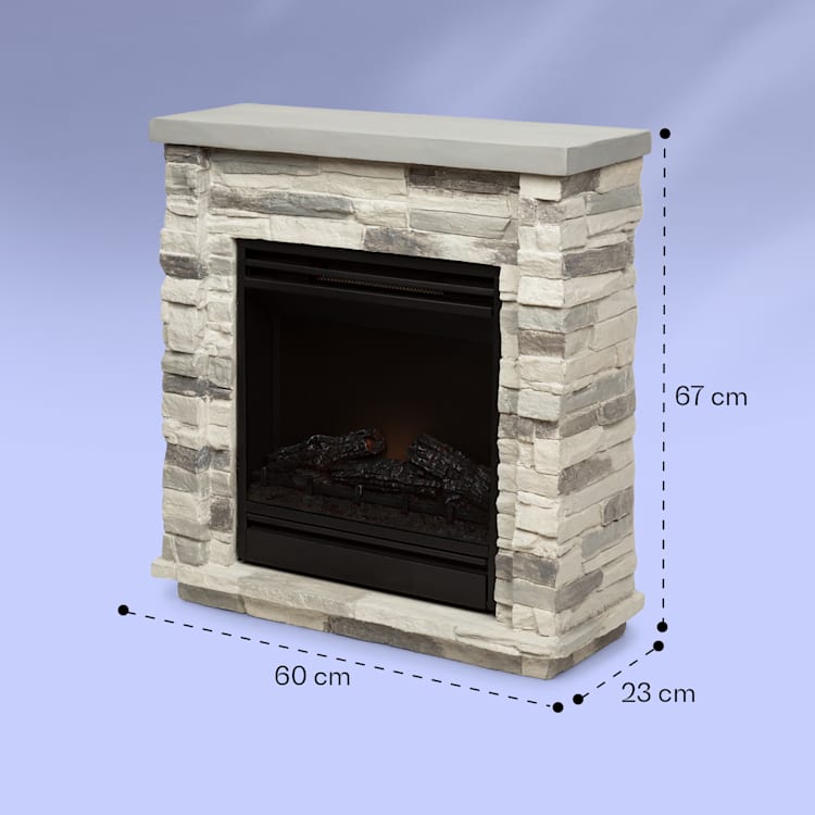 Chimenea eléctrica Lienz 1800W piedra decorativa de Polystone Mando a distancia Gris Claro