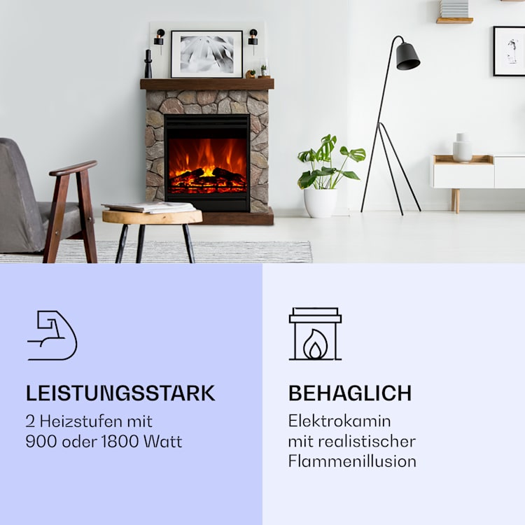 Lienz Elektrischer Kamin 1800W Steindekor Polystone Fernbedienung Braun