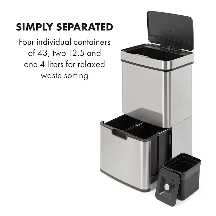 Touchless Rubbish Collector Sensor 72L 4 Containers ABS / PP / Stainless Steel Silver Metallic