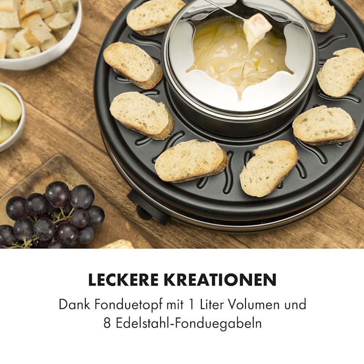 Fonduelette Raclette und Fondue 1350W 1 Liter 38 cm Ø für 8 Personen