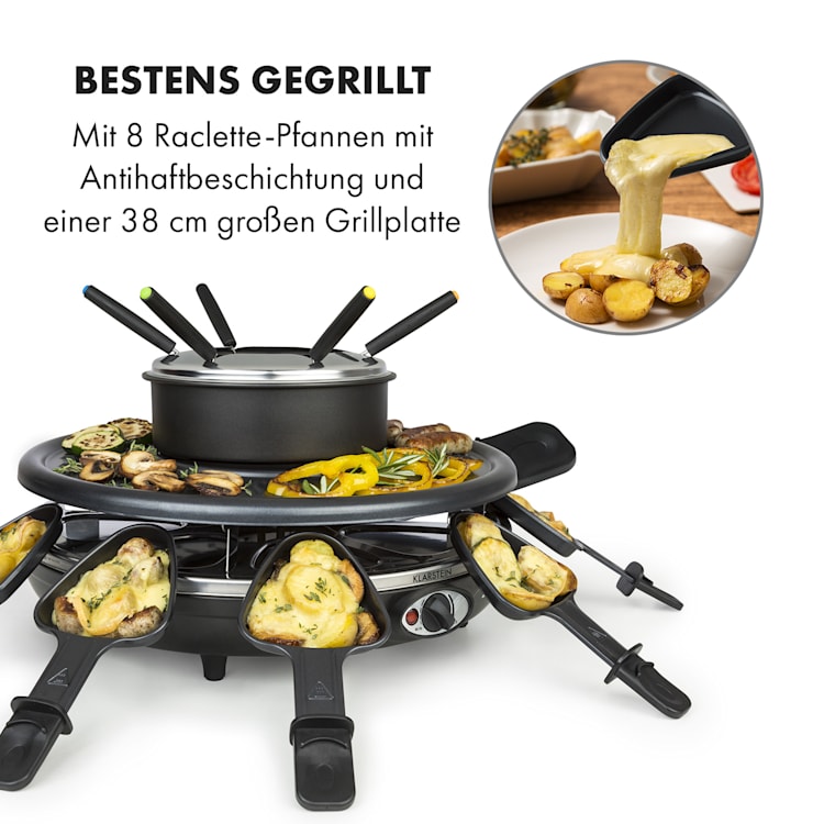 Fonduelette Raclette und Fondue 1350W 1 Liter 38 cm Ø für 8 Personen