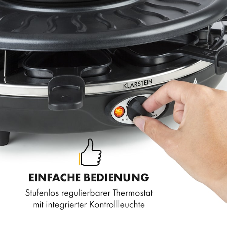 Fonduelette Raclette und Fondue 1350W 1 Liter 38 cm Ø für 8 Personen