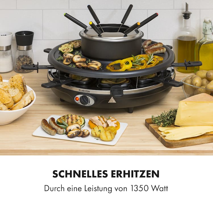Fonduelette Raclette und Fondue 1350W 1 Liter 38 cm Ø für 8 Personen