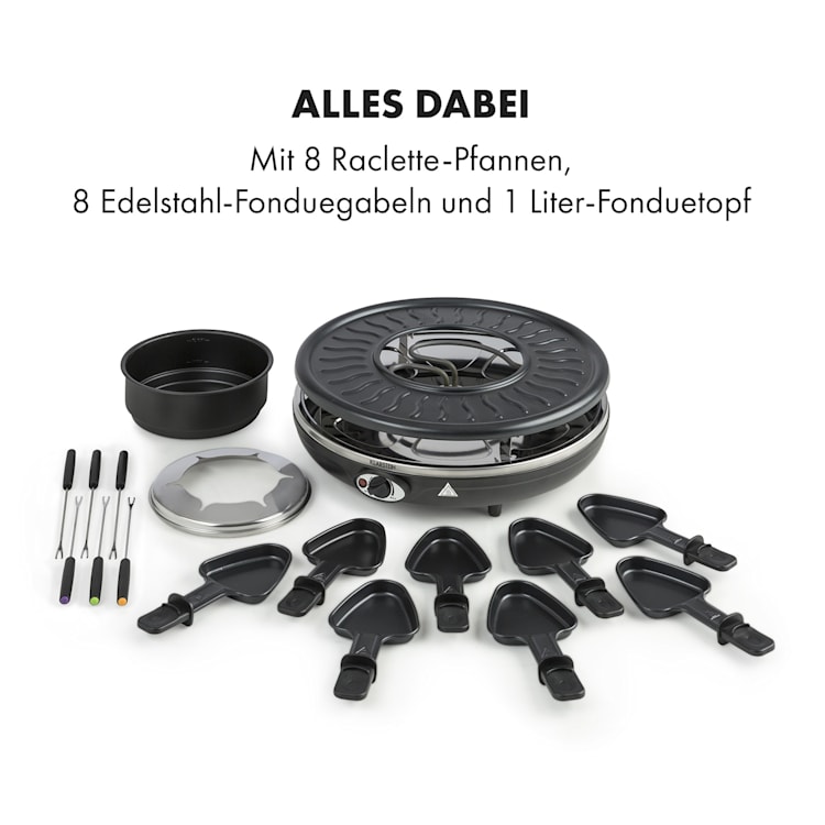 Fonduelette Raclette und Fondue 1350W 1 Liter 38 cm Ø für 8 Personen