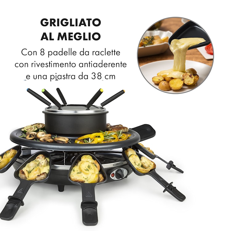 Fonduelette raclette e fonduta 1350W 1 litro 38 cm Ø per 8 persone
