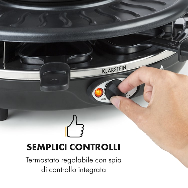 Fonduelette raclette e fonduta 1350W 1 litro 38 cm Ø per 8 persone