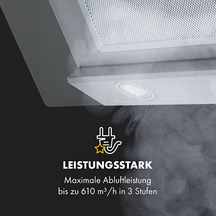 Balzac 80 Dunstabzugshaube Kopffrei 80cm 190W 610m³/h LED Touch Edelstahl / Glas 80 cm