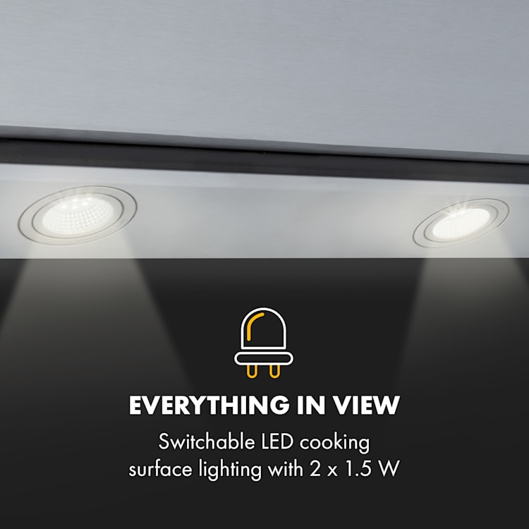 Balzac 80, okap kuchenny, 80 cm, 190 W, 610 m³/h, LED, stal nierdzewna/szkło 80 cm