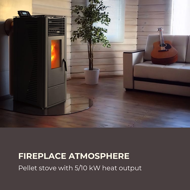Energiewende, peletové kachle, 5/10 kW, 5 úrovní, časovač, diaľkový ovládač, čierne Čierna