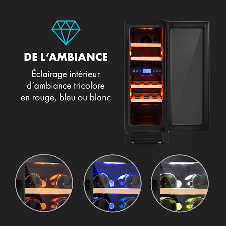 Vinovilla 17 cave à vin Duo encastrable 53 L 17 bouteilles 3 couleurs porte vitrée 17 bouteilles | 2 zones de conservation | Noir