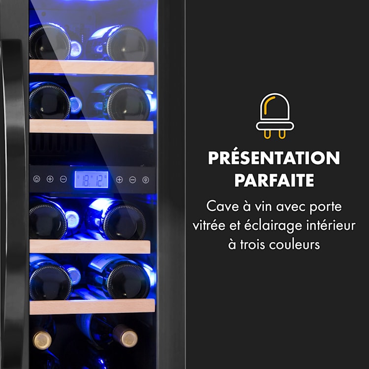 Vinovilla 17 cave à vin Duo encastrable 53 L 17 bouteilles 3 couleurs porte vitrée 17 bouteilles | 2 zones de conservation | Noir