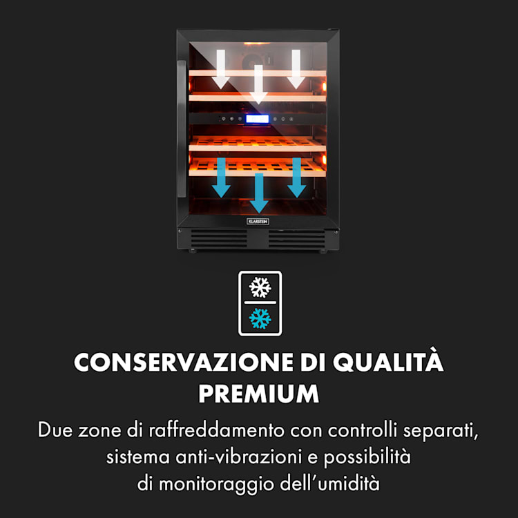 Vinovilla 43 Built-In Duo Cantinetta-frigo per vini - Onyx Edition - 129l 43 bottiglie 2 zone 43 bottiglie | 2 zone di raffreddamento | Nero