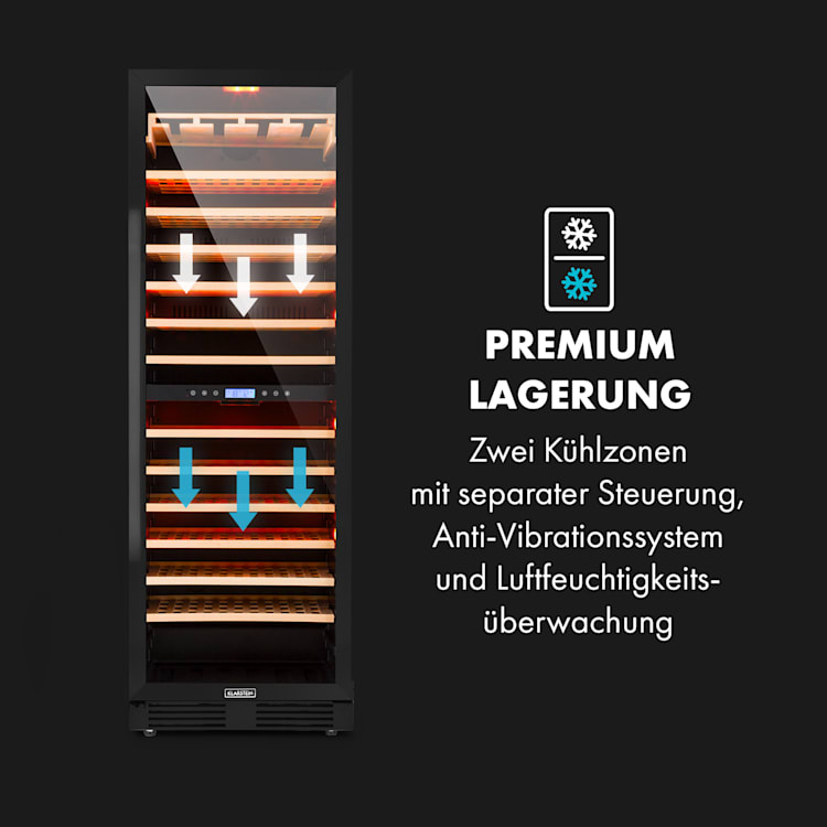 Vinovilla Grande 162 Built-in Duo Onyx Weinkühlschrank 425 Ltr 162 Fl. 165 Flaschen | 2 Kühlzonen | Schwarz