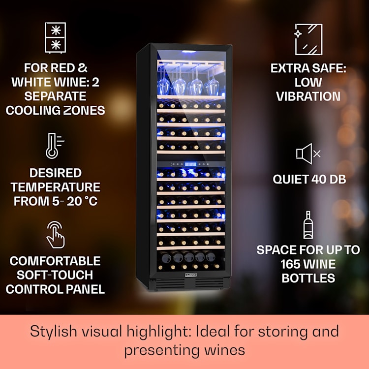Vinovilla Onyx Grande Duo, borhűtő, 425 liter, 165 palack, 3 színű LED világítás, fekete 165_bottles | 2 hűtőzóna | Fekete