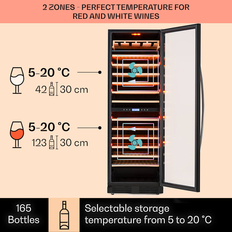 Vinovilla Onyx Grande Duo, borhűtő, 425 liter, 165 palack, 3 színű LED világítás, fekete 165_bottles | 2 hűtőzóna | Fekete