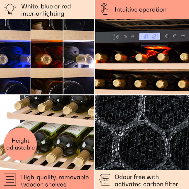 Vinovilla Onyx Grande Duo, borhűtő, 425 liter, 165 palack, 3 színű LED világítás, fekete 165_bottles | 2 hűtőzóna | Fekete