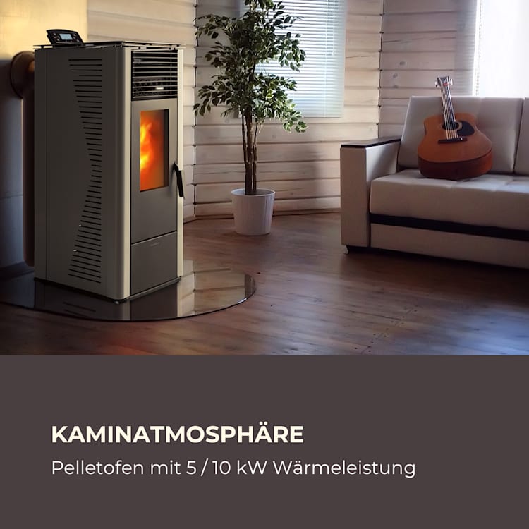 Energiewende Pelletofen 5/10 kW 5 Stufen Timer 18kg 250m³ Fernbedienung grau Grau