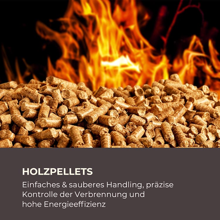Energiewende Pelletofen 5/10 kW 5 Stufen Timer 18kg 250m³ Fernbedienung grau Grau