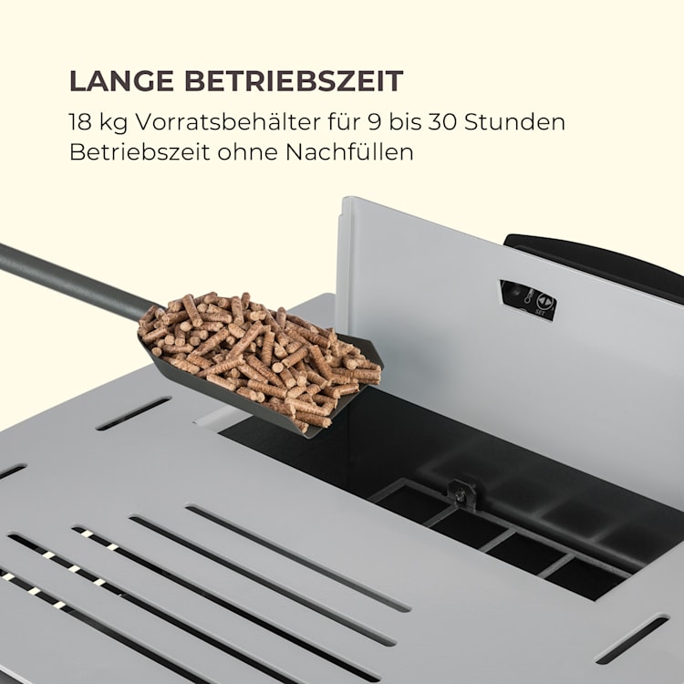 Energiewende Pelletofen 5/10 kW 5 Stufen Timer 18kg 250m³ Fernbedienung grau Grau