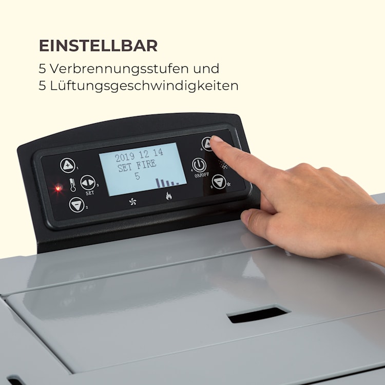 Energiewende Pelletofen 5/10 kW 5 Stufen Timer 18kg 250m³ Fernbedienung grau Grau