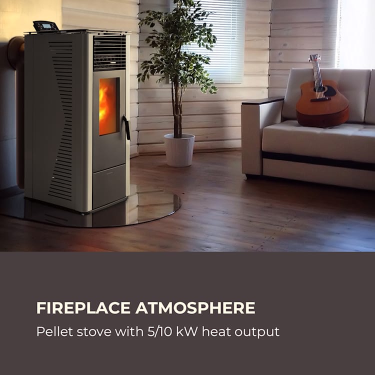 Energiewende, peletové kachle, 5/10 kW, 5 úrovní, časovač, diaľkový ovládač, sivé Šedá