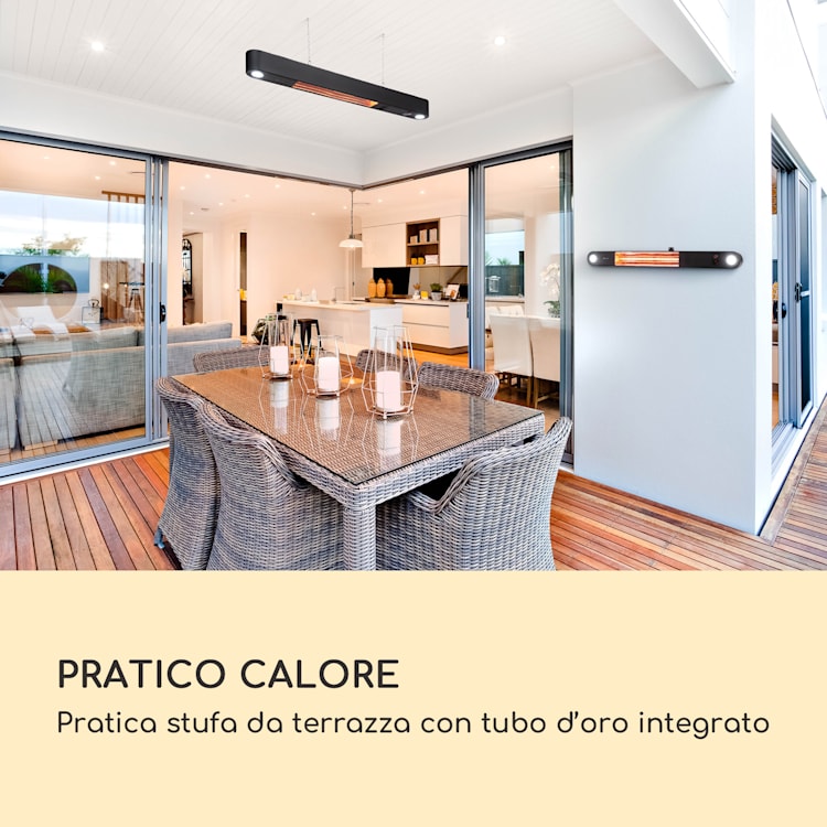 Gold Bar Shine Radiatore di Calore 2000W 2 Luci LED Metallo nero