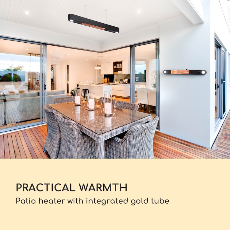 Gold Bar Shine Radiant Heater 2000W 2 x LED Lights Aluminium Black