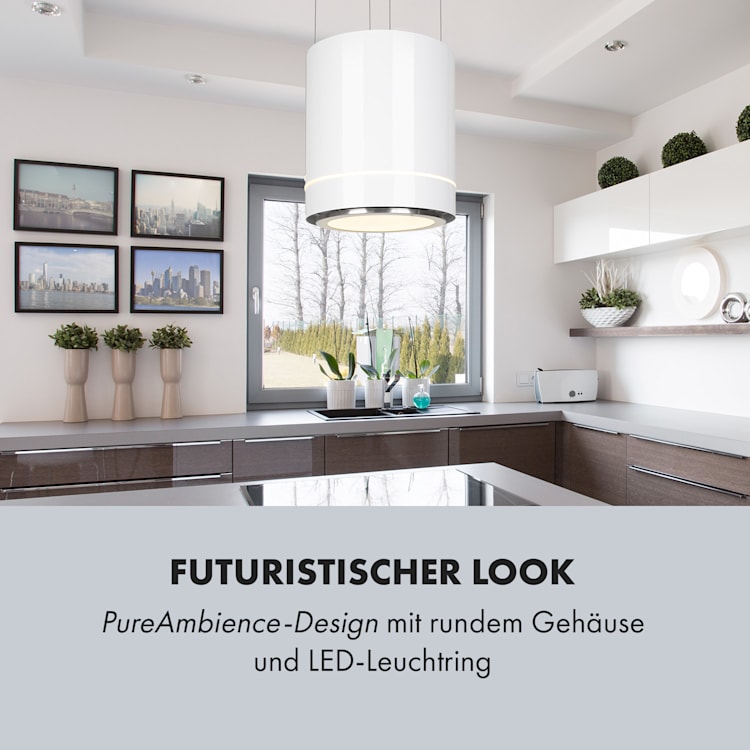 Tron Ambience Inselabzugshaube Ø38cm Umluft 540m³/h LED weiß Weiß