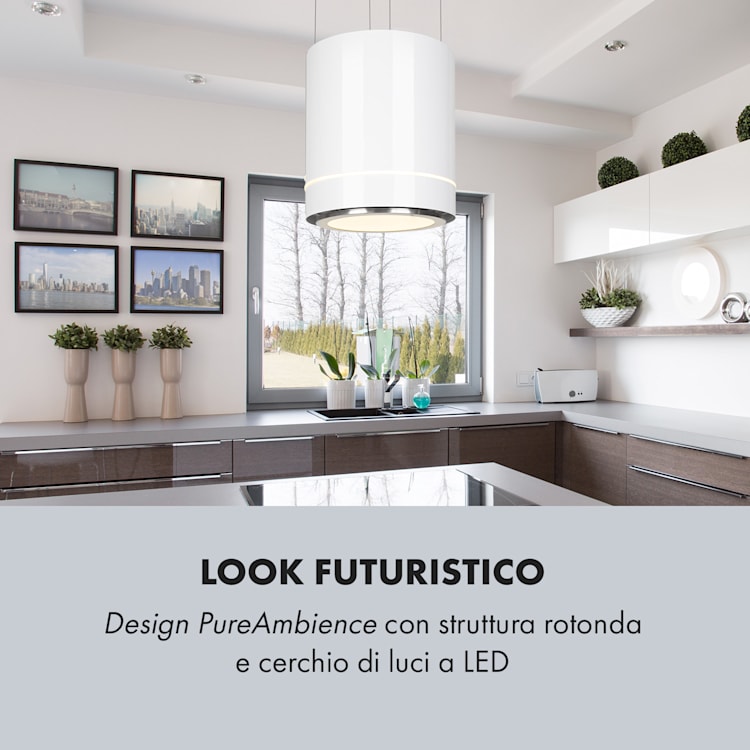 Tron Ambience cappa aspirante a isola Ø38cm ricircolo 540m³/h LED bianco Bianco