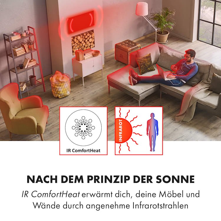 Crystal Wall Infrarotheizung 100x60cm 600W Wochentimer IP54 weiß