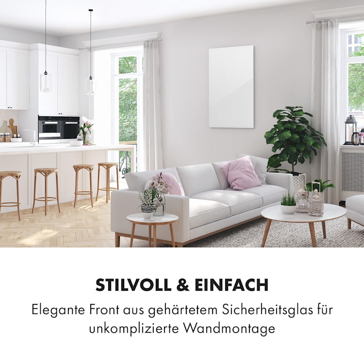 Crystal Wall Infrarotheizung 100x60cm 600W Wochentimer IP54 weiß