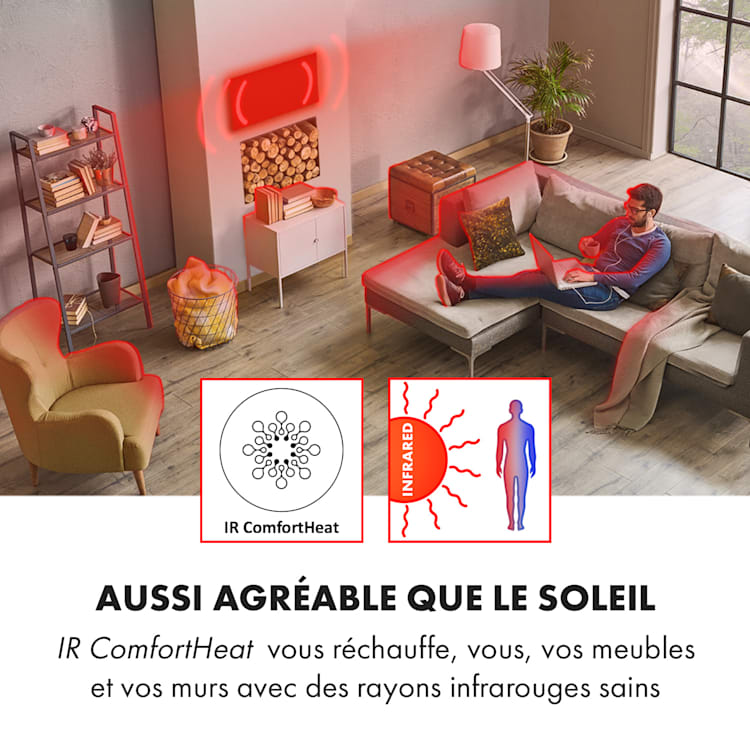 Wonderwall Air 60 radiateur infrarouge 101 x 60 cm 600 W Installation murale Télécommande 101 x 60 cm