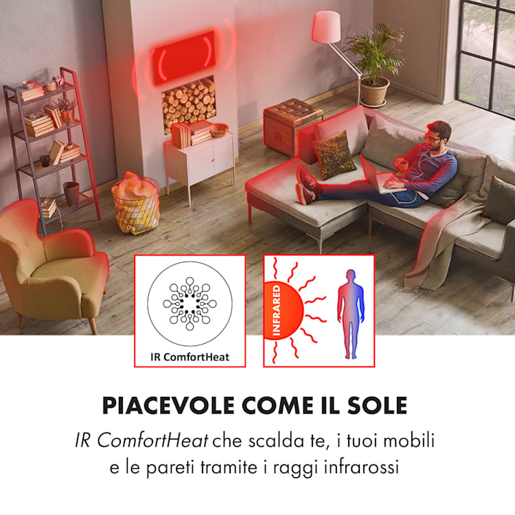 Wonderwall Air 60 - Pannello riscaldante a infrarossi, 101 x 60 cm, 600W, installazione a parete, telecomando 101 x 60 cm