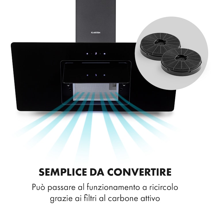 Sofia 90 Cappa Aspirante 300 m³/h Touch-Control Frontale in Vetro nero