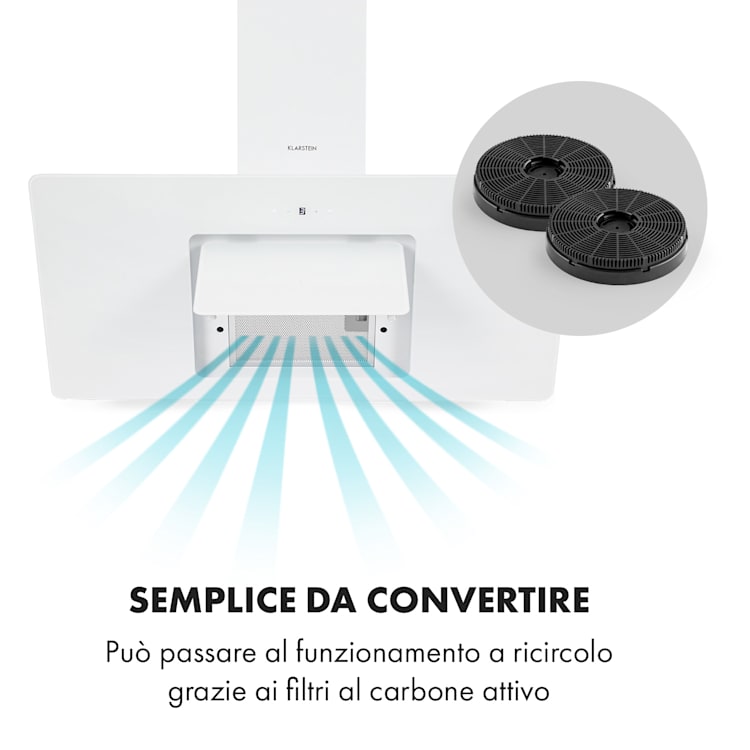 Sofia 90 Cappa Aspirante 300 m³/h Touch-Control Frontale in Vetro bianco