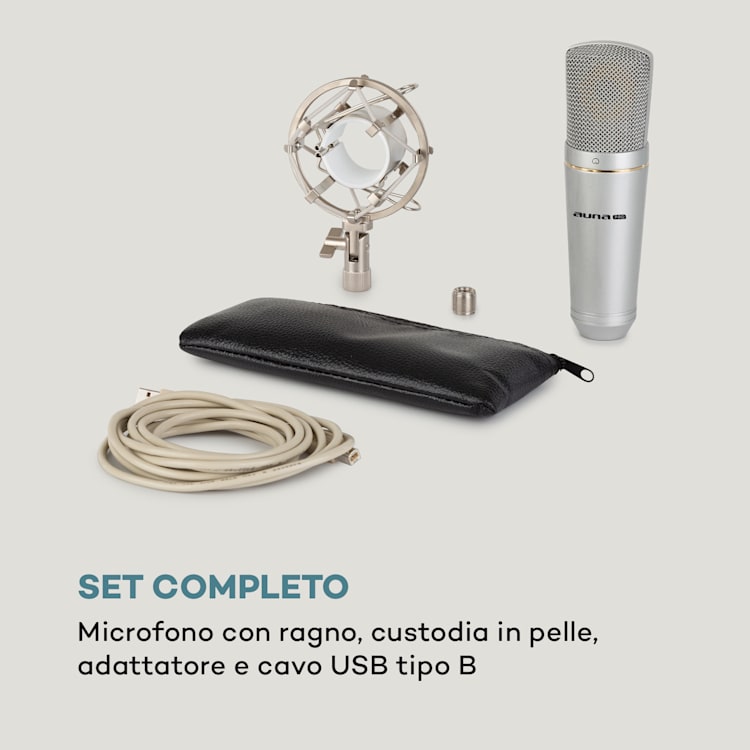 MIC-920 USB microfono a condensatore USB uscita cuffie Plug & Play argento Argento