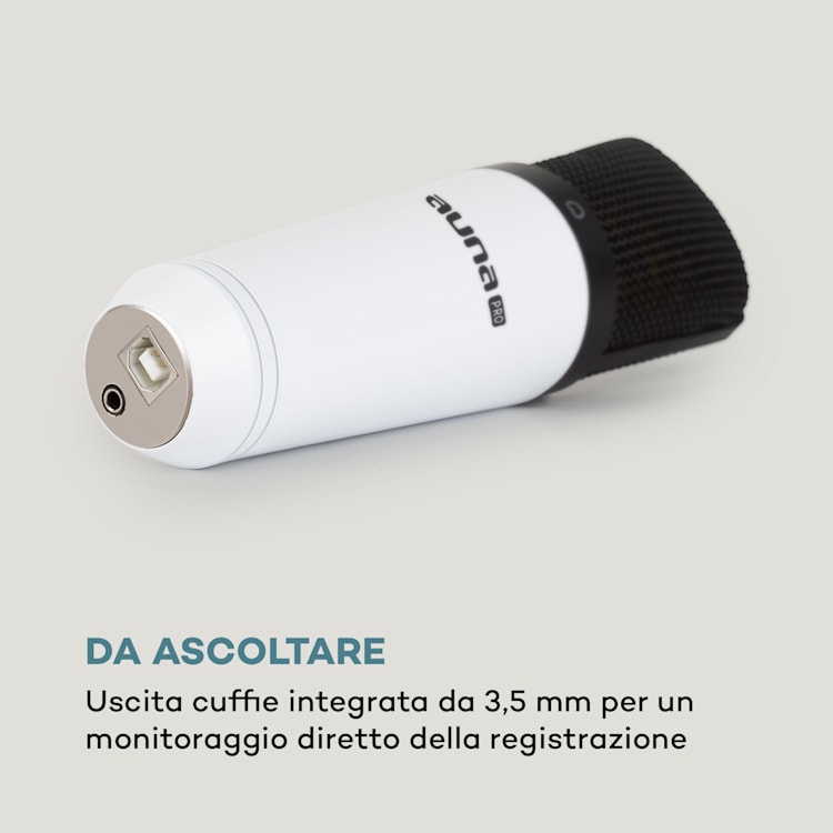 MIC-920 USB microfono a condensatore USB uscita cuffie Plug & Play bianco Bianco