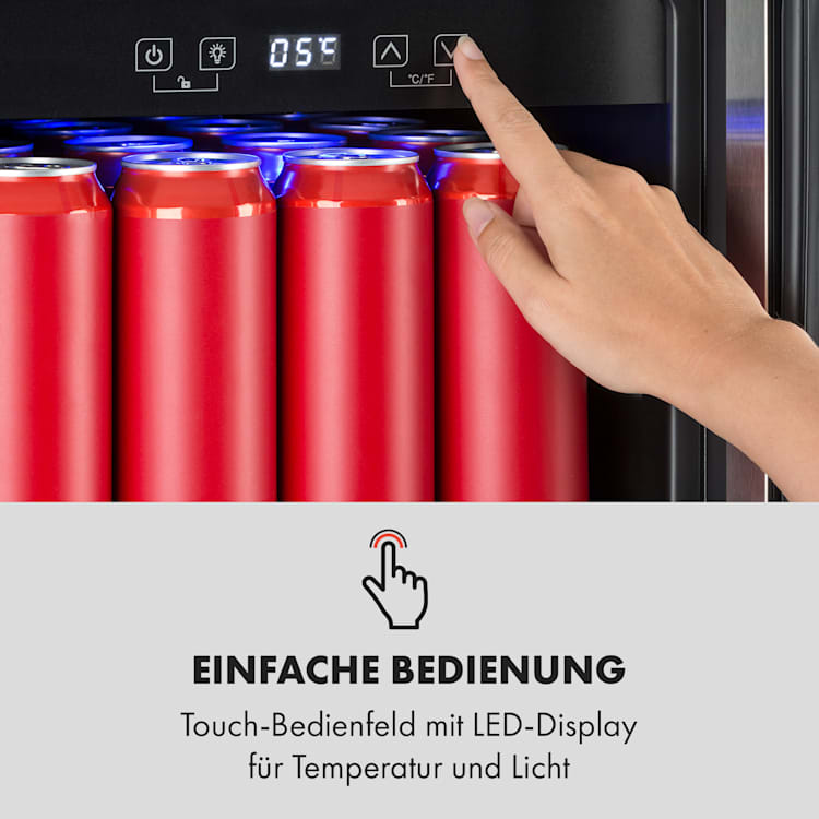 Beerlager 86 Getränkekühlschrank 86l 33 Fl. Glastür Touch-Bedienfeld Edelstahl 86 Ltr