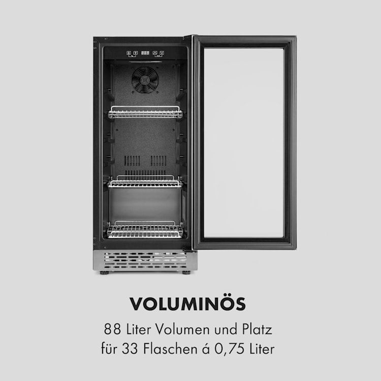 Beerlager 86 Getränkekühlschrank 86l 33 Fl. Glastür Touch-Bedienfeld Edelstahl 86 Ltr
