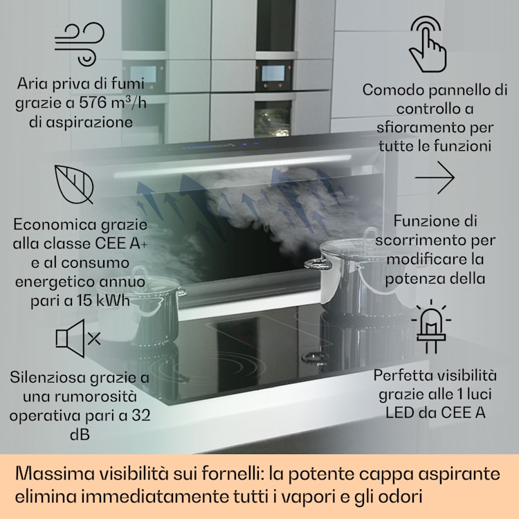 Cappa Royal Flush Eco 90 cm 576 m³/h A+ 90 cm | Nero
