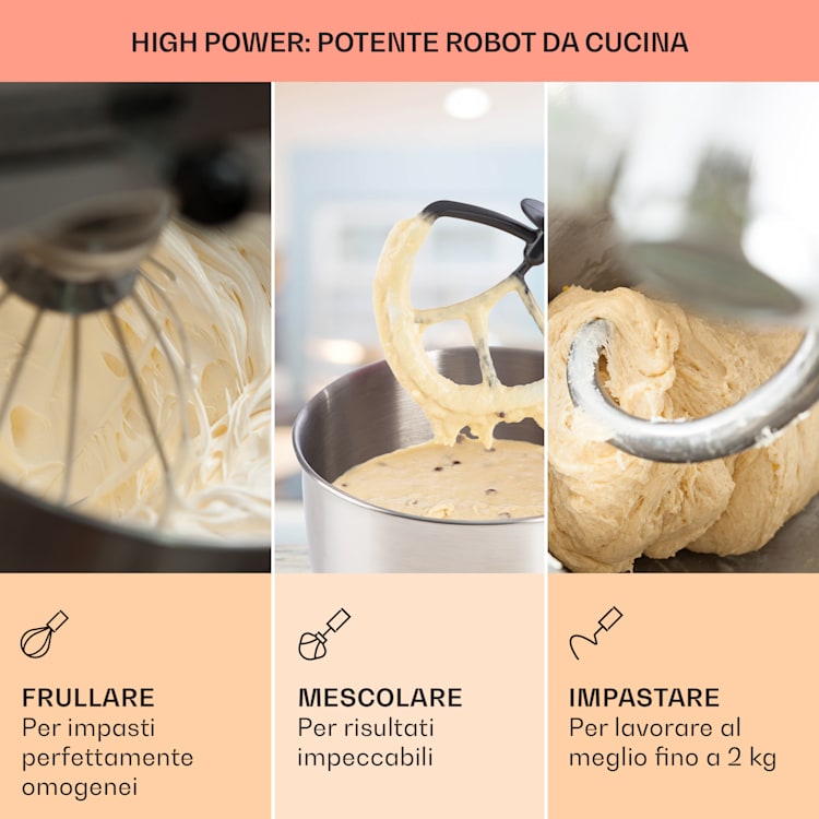 Bella Elegance Robot da cucina 2000 W/2,7 CV 5,2 litri acciaio inox senza BPA Nero