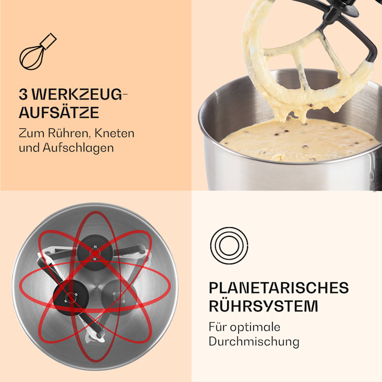 Bella Elegance Küchenmaschine 2000 W 2,7 PS 5,2 Ltr Edelstahl BPA-frei Schwarz
